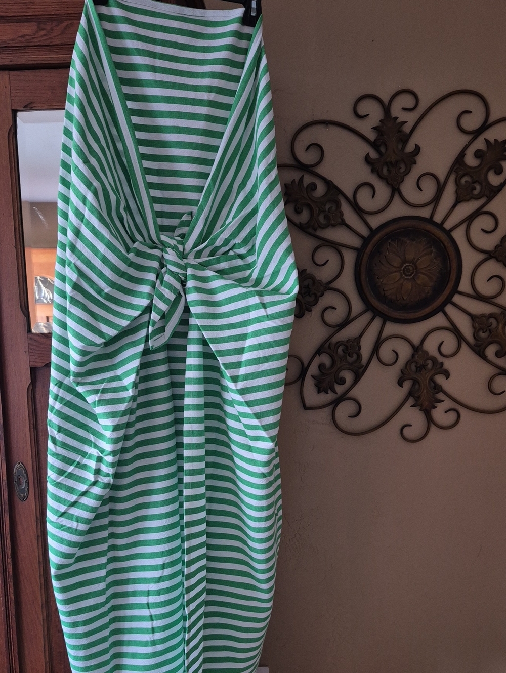 Target Green and White Striped Sarong with Front Knot